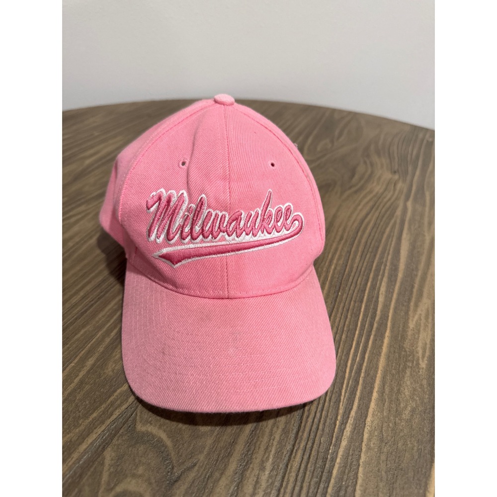 Milwaukee City Hunter Hat Pink Embroidered Baseball Cap Y2K Style Hook & Loop